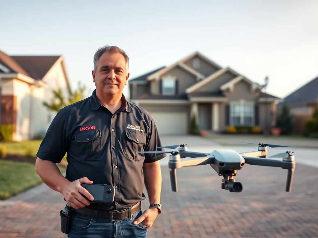 SprayFoam Drone pilot with inspection drone